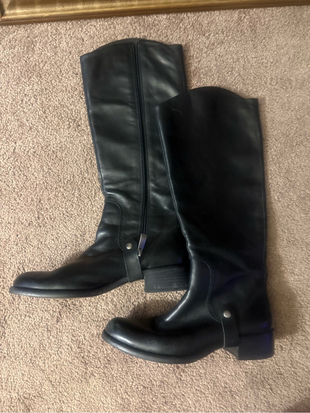Classic Black Leather Knee-High Riding Boots